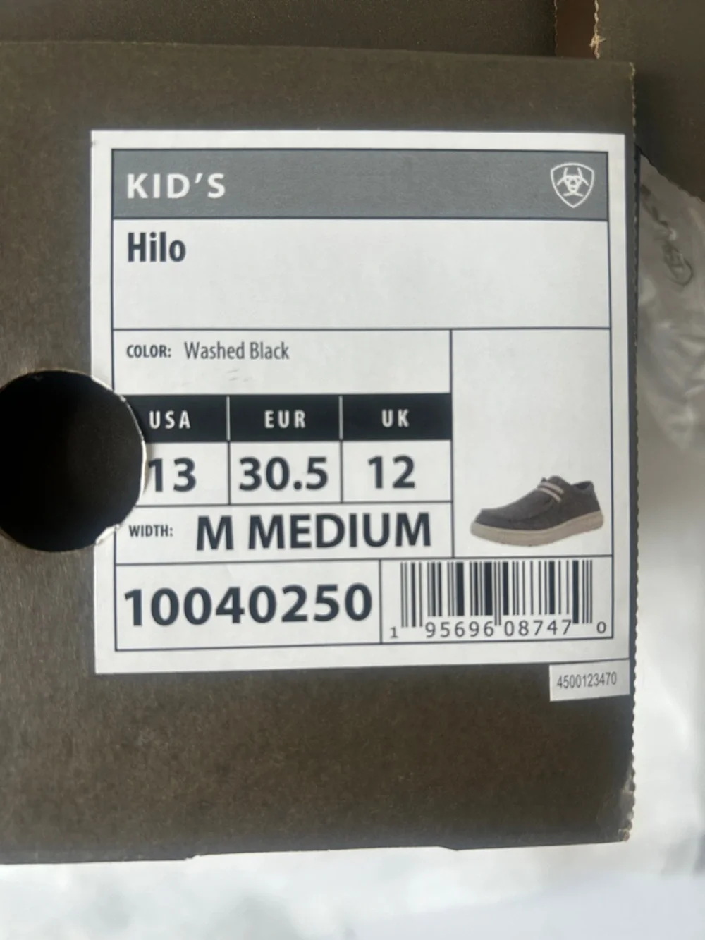 Ariat Kids Canvas Slip On Hilo Casual Shoe in Washed Black Color(Grey)